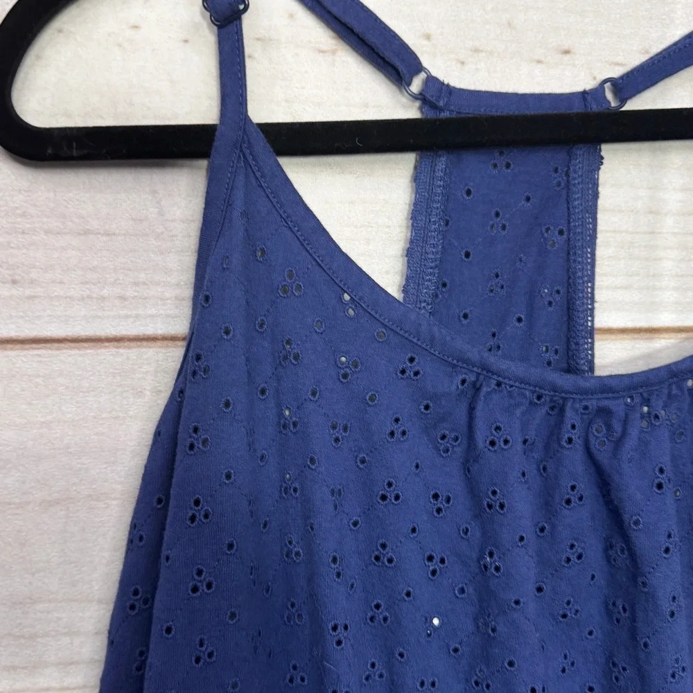 Dreams & Co. Women's 18/20 Blue Eyelet Maxi Dress Sleeveless Plus Size Cotton